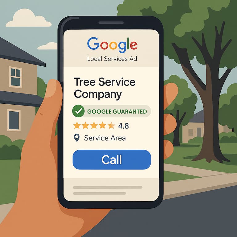 Google Local Services Ad for a tree service company